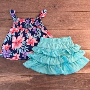 Carter's 3T Floral Tank Top and Garanimals Teal Skirt with Bloomers